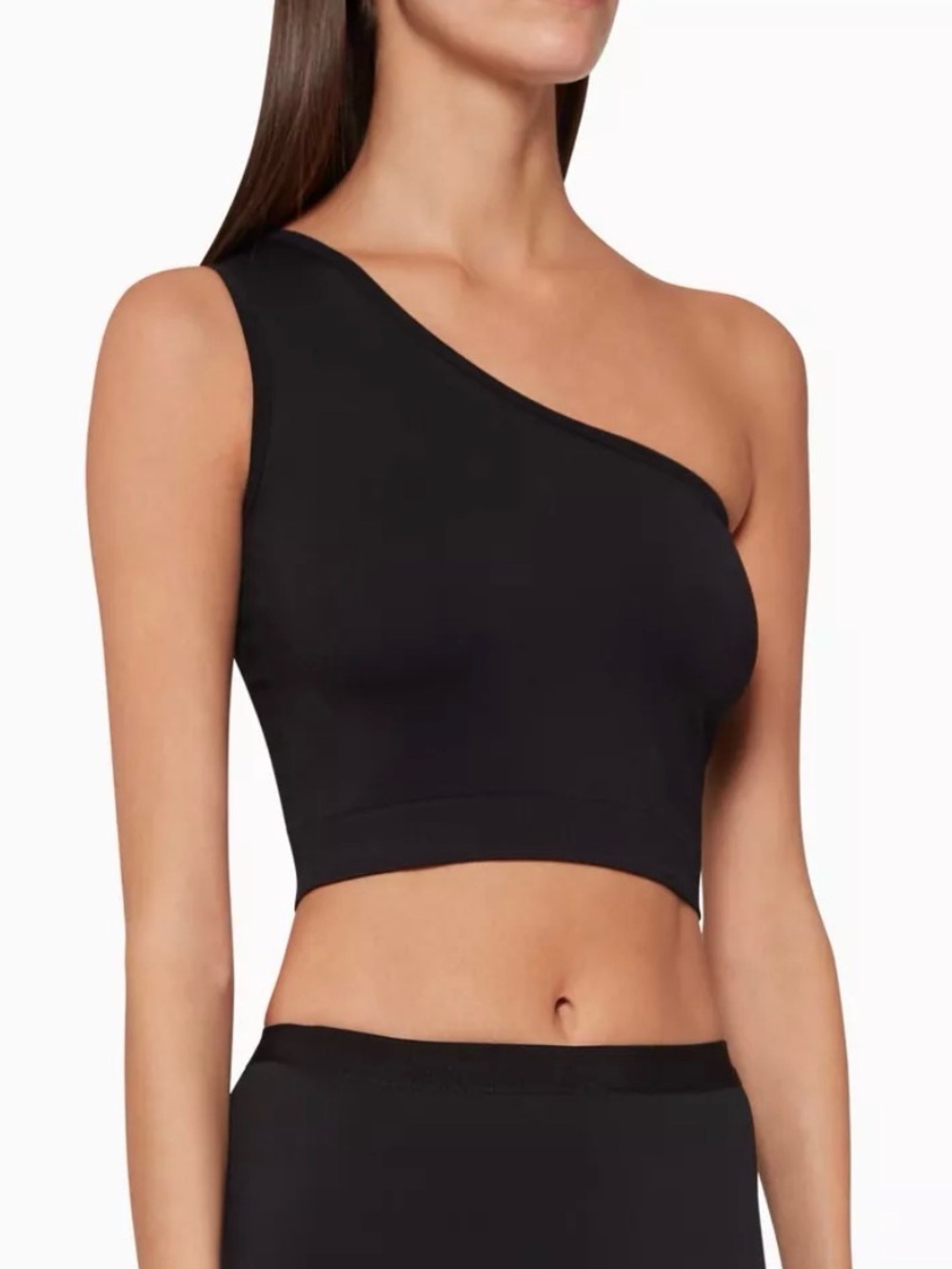 Helmut Lang One-Shoulder Asymmetrical Cropped Top Black XS Stretch Jersey